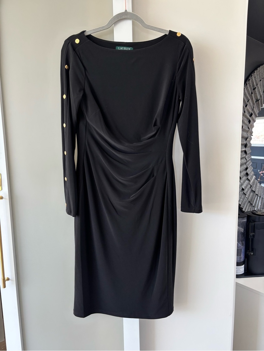 Ralph Lauren Black Midi Dress with Gold Buttons
